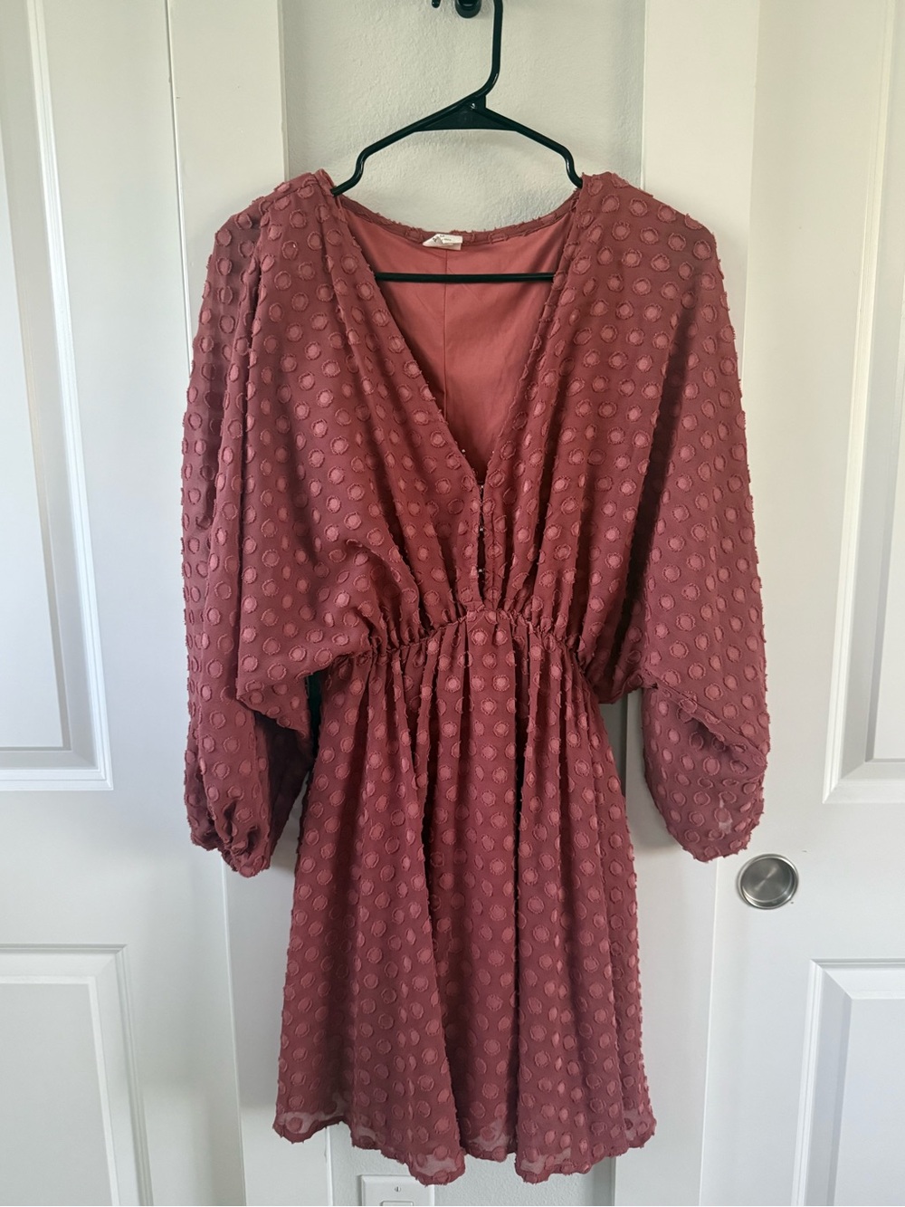 Vici Rosewood Dot V-Neck Midi Dress